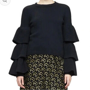 CO Wool Sweater Women’s Small Black Ruffle Tiered Sleeve